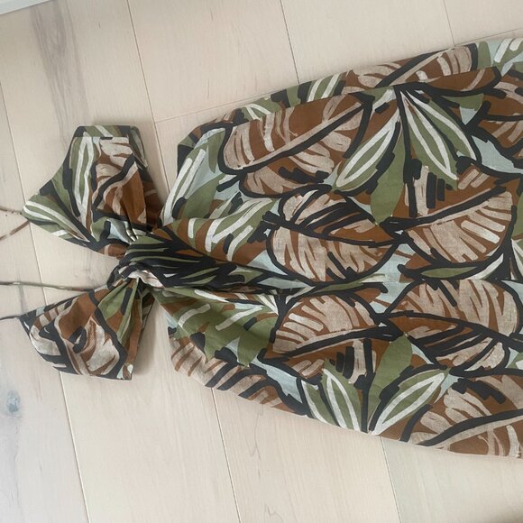 Zara Tropical Print Cut Out Mini Linen/Cotton Dress Spaghetti Straps XS - Picture 6 of 7